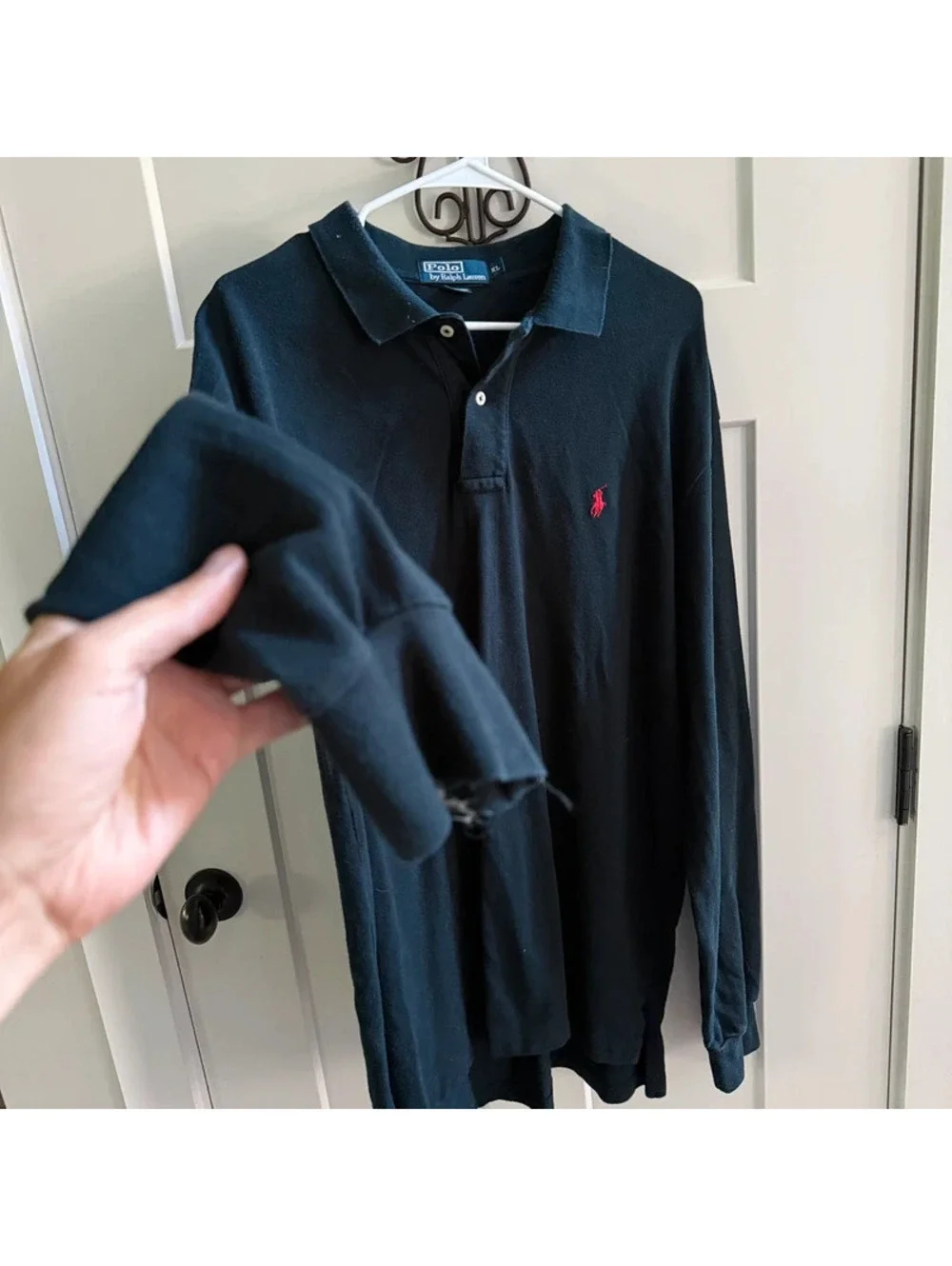 Polo Ralph Lauren Long Sleeve Polo Shirt XL Dark Navy Red Pony 100% Cotton